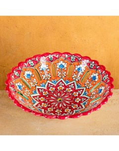 Фруктовница Риштанская Керамика Цветы 28 см красная Шафран