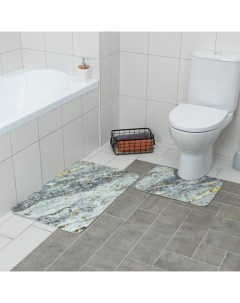 Набор ковриков для ванны и туалета Мрамор 2 шт 79x50 50x39 серый Доляна