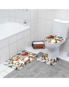 Набор ковриков для ванны и туалета Ракушки 3 шт 37x45 37x45 45x75 Доляна