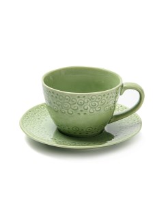 Набор из 4 предметов Чашка с блюдцем Lykke 260 мл цвет зеленый керамика 6348_ Fissman