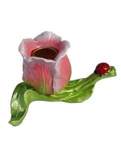 Подсвечник Тюльпан с листком розовый Ремеко