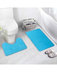 Набор ковриков для ванны и туалета 2 шт 40x50 50x80 см цвет голубой Доляна