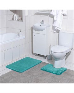 Набор ковриков для ванны и туалета Поле 2 шт 39x50 50x80 зеленый Доляна