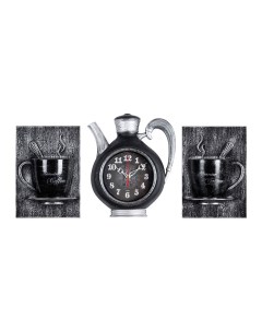 Комплект часы настенные чайник 26 5х24см 2 чашки корпус черный с серебром 2622 2 004 Рубин