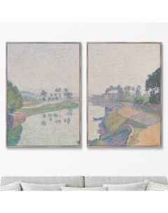 Набор из 2 х репродукций картин на холсте Banks of the Oise at Dawn 1888г 75х105см Картины в квартиру