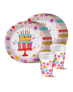 Набор для праздника Тортик стакан тарелка мал по 12 Nd play