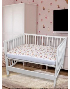 Наматрасник в детскую кроватку с резинкой Принцессы 60х120 см белый Greenera textile
