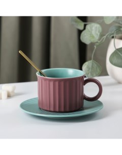 Чайная пара керамическая Профитроль чашка 200 мл блюдце 13 7 см фиолетовый голубой Nobrand