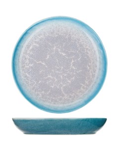 Тарелка глубокая Нептун 220х220х34мм фарфор бирюзовый белый Kunstwerk