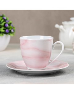 Чайная пара керамическая Мрамор чашка 200 мл блюдце 14 5 см розовый Доляна
