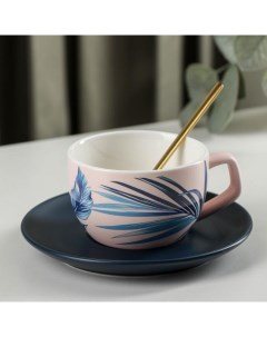 Чайная пара керамическая Ариэль чашка 250 мл 11 5х8 5х5 8 см ложка блюдце розовый Nobrand