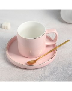 Чайная пара керамическая Грация чашка 220 мл блюдце 14 5 см ложка розовый Nobrand
