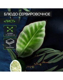 Блюдо керамическое сервировочное Лист 17х9 5 см зеленый Nobrand