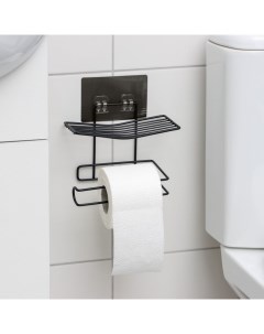 Держатель для туалетной бумаги с полочкой 18 5х10 5х14 3 см на липучке черный Доляна