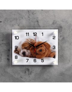 Часы настенные серия Животный мир Щенок и мишка плавный ход 20 х 26 см Рубин
