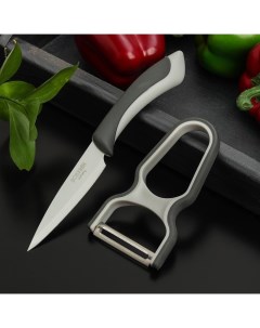 Набор кухонных принадлежностей Faded 2 предмета нож 8 5 см овощечистка серый Nobrand