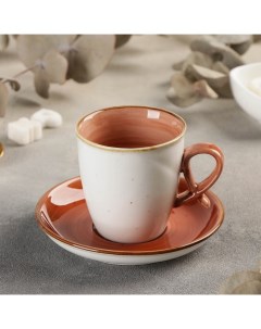 Чайная пара керамическая Аура чашка 200 мл блюдце 13 см оранжевый Nobrand