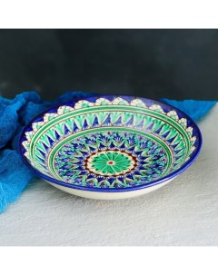 Тарелка Риштанская Керамика Узоры синяя глубокая 20 см Шафран