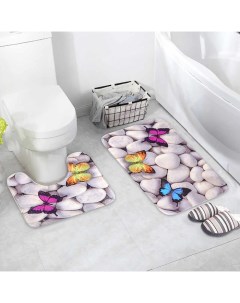 Набор ковриков для ванны и туалета Камни 2 шт 40x50 50x80 см цвет белый Доляна