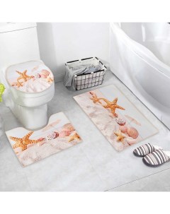 Набор ковриков для ванны и туалета Ракушки 3 шт 38x46 40x45 45x75 см Доляна