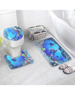 Набор ковриков для ванны и туалета Дельфин 3 шт 35x39 40x50 45x75 см Доляна