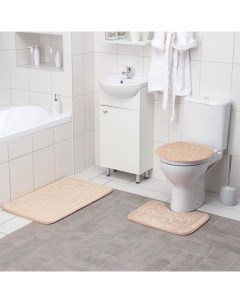 Набор ковриков для ванны и туалета 3 шт 36x43 40x50 50x80 см цвет бежевый Доляна