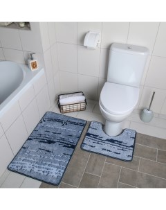 Набор ковриков для ванны и туалета Блик 2 шт 40x50 50x80 см цвет синий Доляна