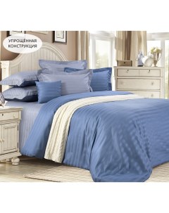 Комплект постельного белья Лондонский туман евро сатин синий Текс-дизайн