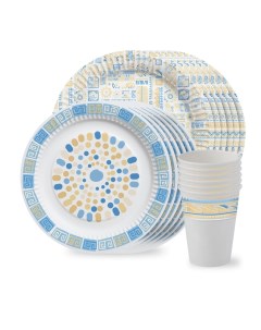 Набор одноразовой посуды Мозаика тарелки 18 и 23 см стаканы по 6 шт Nd play