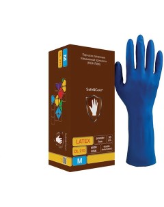 Перчатки латексные смотровые КОМПЛЕКТ 25пар 50шт M синие High Risk DL 215 Safe&care