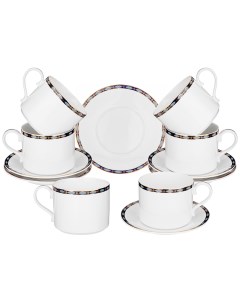 Чайный набор на 6 персон 12 предметов Glamour чашки 300мл фарфор 590 464_ Lefard