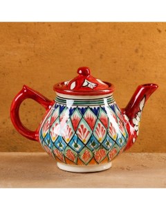 Чайник Риштанская Керамика Узоры 0 8 мл красный Шафран