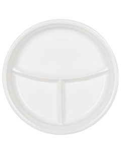 Тарелка одноразовая 1092161 пластиковая 3 х секционная белая 220 мм 100 шт Комус