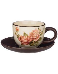 Чайная пара Корейская роза чашка 220мл блюдце керамика 358 1705_ Agness