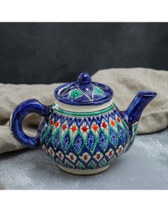Чайник Риштанская Керамика Цветы 700 мл синий микс Шафран