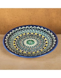 Тарелка Риштанская Керамика Цветы 26 см синяя микс Шафран