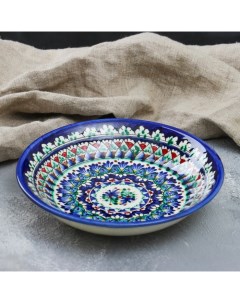 Тарелка Риштанская Керамика Узоры синяя глубокая 20 см Шафран