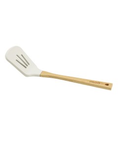 Силиконовая белая лопатка с прорезями с бамбуковой ручкой Guffman