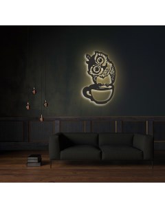 Декоративное панно на стену с желтой подсветкой сова 37 5х60 Moretti