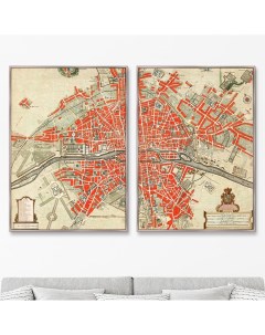 Набор из 2 х репродукций картин на холсте Карта Парижа 1774г Размер каждой 75х105см Картины в квартиру