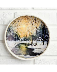 Тарелка декоративная Зимний лес с рисунком на холсте D 19 5 см Sima-land
