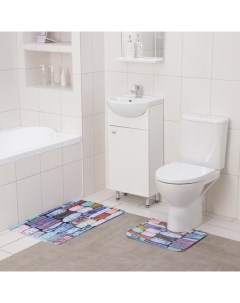 Набор ковриков для ванны и туалета Кирпичики 2 шт 40x50 50x80 см Доляна