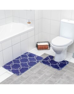 Набор ковриков для ванны и туалета Виньер 2 шт 44x50 50x80 синий Доляна