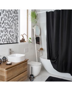 Занавеска штора Bantu для ванной комнаты тканевая 200х200 см цвет черный Moroshka