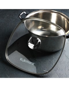 Крышка для сковороды и кастрюли стеклянная квадратная d 28 см с ободом и ручкой Kukmara