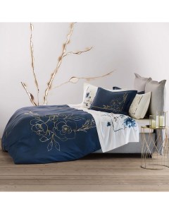 Комплект постельного белья Elegy полутораспальный сатин 50x70 см синий с золотым Cogal