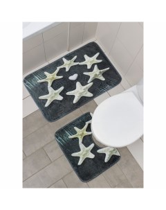 Набор ковриков для ванны и туалета Звезды 2 шт 40x50 50x80 Доляна