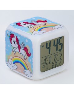 Часы будильник настольные электронные Единорог с подсветкой термометр календарь 8х8 см Nobrand
