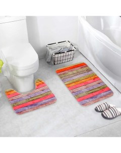 Набор ковриков для ванны и туалета Цветные деревяшки 2 шт 40x45 45x75 см Доляна