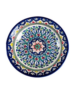 Тарелка Риштанская Керамика Цветы 23 см синий Шафран